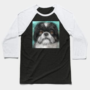 Painting of a Black and White Shih Tzu Dog with Honey Eyes Baseball T-Shirt